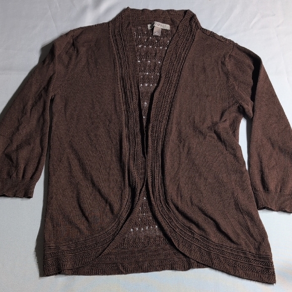 Roz & Ali Brown Knit Cardigan Sweater Size Small - Picture 1 of 5
